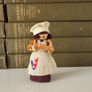 Handcrafted Vintage Corn Husk Doll with Rolling Pin
